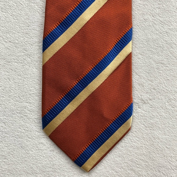 Brioni Diagonal Striped Silk Neck Tie (Orange/Blue/Ivory) - Picture 8 of 14